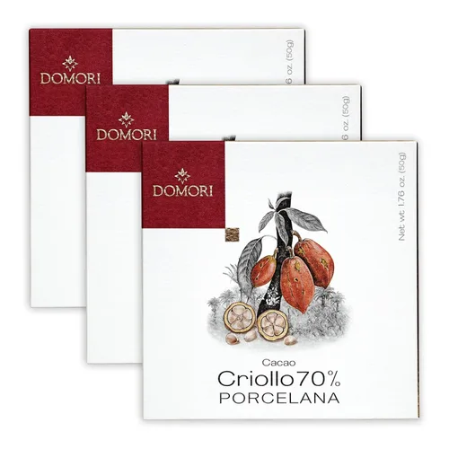 Domori Porcelana 70% chocolate negro paquete de 3 – Chocolate italiano – grano a barra, de origen directo – Sin gluten, vegano – Paquete