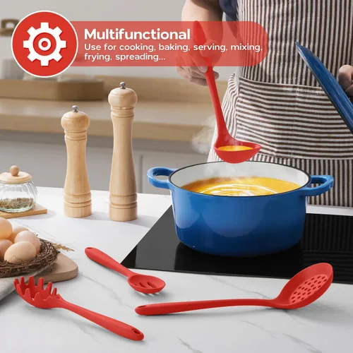Miniatura 7 de Onader Juego de utensilios de cocina de silicona, juego de 6 utensilios de cocina rojos, resistente al calor, utensilios de cocina antiadherentes