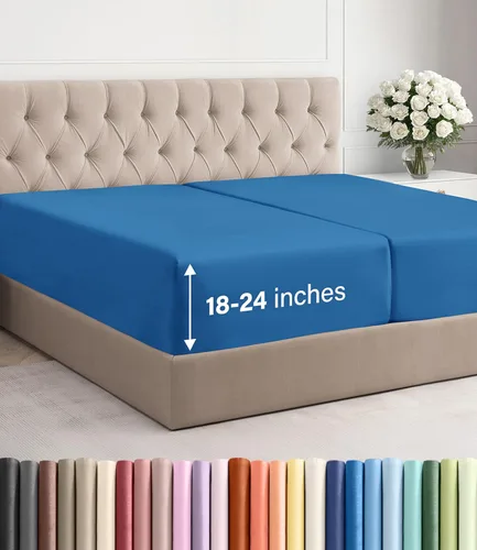 Miniatura 71 de Sábana bajera ajustable extra profunda tamaño completo – Sábana bajera individual de lujo para hotel únicamente – Se adapta fácilmente a colchones
