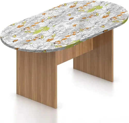 Miniatura 24 de XISUNYA Mantel ajustable ovalado de poliéster con bordes elásticos florales, ramas de pétalos de primavera, estampado de botánica japonesa, se Gris