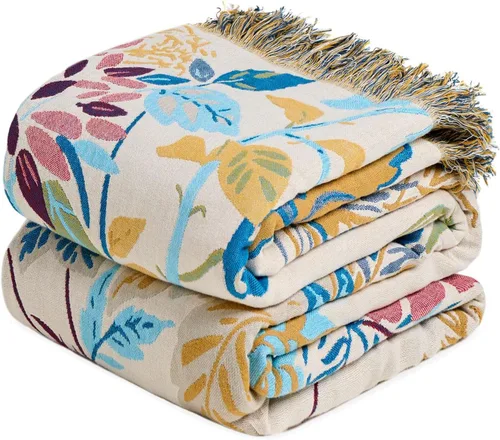 Miniatura 29 de MSGKV Manta de Tiro 100% Algodón para Cama Sofá Otoño 90''x 98'' Mantas de Muselina Súper Suaves Cálidas Colcha Bohemia Ligera Mantas Decorativas