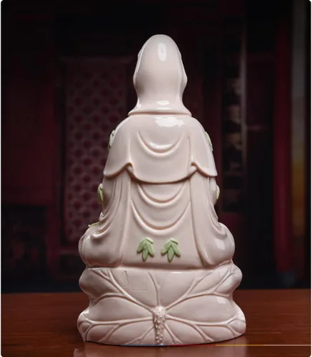 Miniatura 6 de Estatua de Guan Yin en Lotus – Estatua budista rosa de Kuanyin/Budismo – Los mejores regalos chinos de Feng Shui (11 pulgadas)