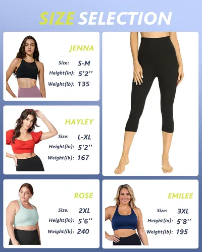 Miniatura 5 de Paquete de 4 leggings capri para mujer, pantalones capri de cintura alta, control de abdomen, pantalones de yoga con bolsillos, mallas de ciclismo