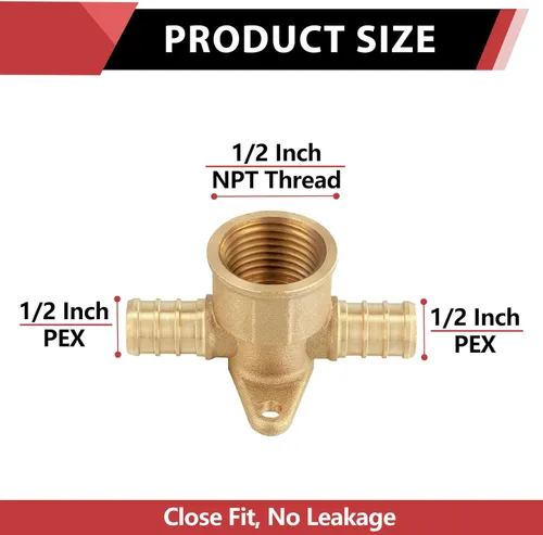 Miniatura 2 de EFIELD 1/2 "Pex x 1/2" Pex x 1/2" hembra NPT Drop-ear Tee, Latón Crimp Fitting, (PEX1807170)