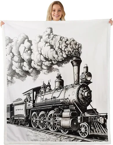 Erosebridal Manta de felpa de tren de 40 x 50 pulgadas, manta de tren de motor de vapor para niños, niñas, adolescentes, retro, vintage, trenes,