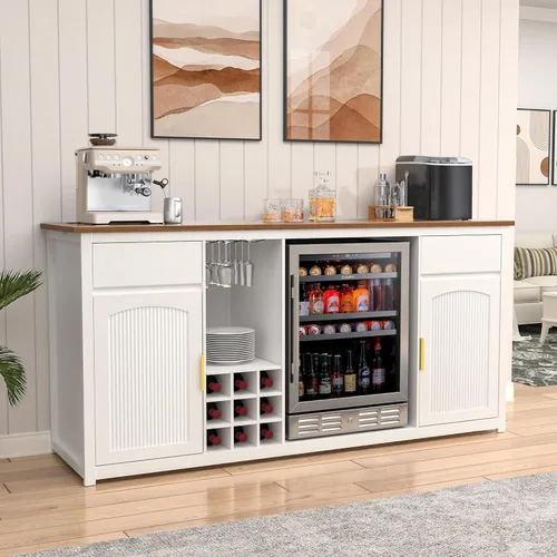Miniatura 14 de GDLF Armario grande para barra de café con espacio para refrigerador, mini gabinete para refrigerador con almacenamiento de vino, mesa de aparador