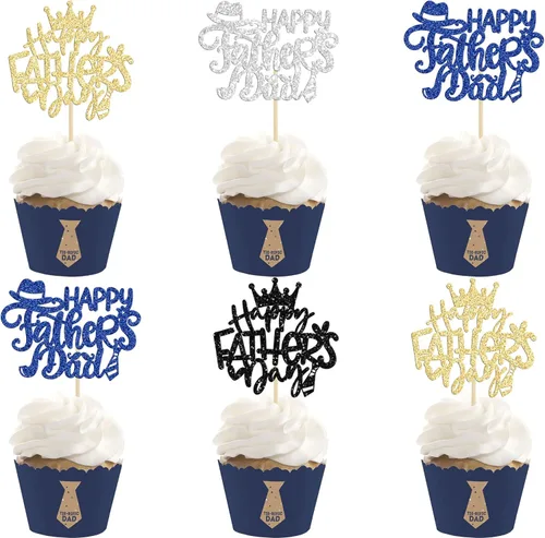 Miniatura 10 de 36 adornos para cupcakes con purpurina azul para el Día del Padre, el mejor papá de la historia, #1 Dad Love Papa Cake Pick Decoraciones para Feliz