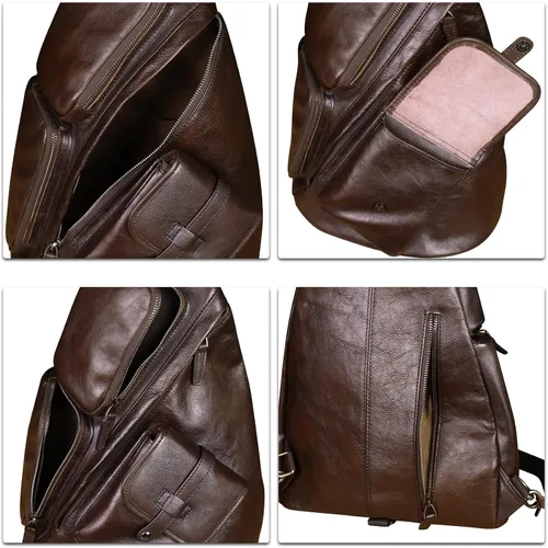 Miniatura 7 de Bolso bandolera grande de cuero genuino para hombres y mujeres, bolso bandolera grande para el hombro, bolso cruzado en el pecho para iPad, Café