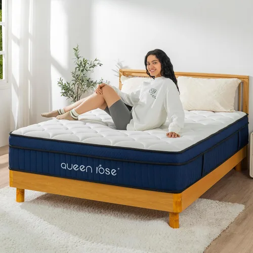 QUEEN ROSE Colchón tamaño individual de 12 pulgadas en una caja, colchón de espuma viscoelástica de gel para niños, cama híbrida con resortes