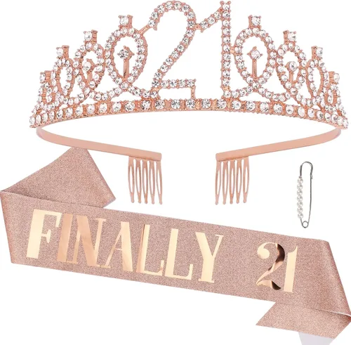 Miniatura 14 de CAVETEE Diadema de cumpleaños para mujer, decoraciones de cumpleaños número 21, banda y corona para fiesta de 21 años (azul, talla única)