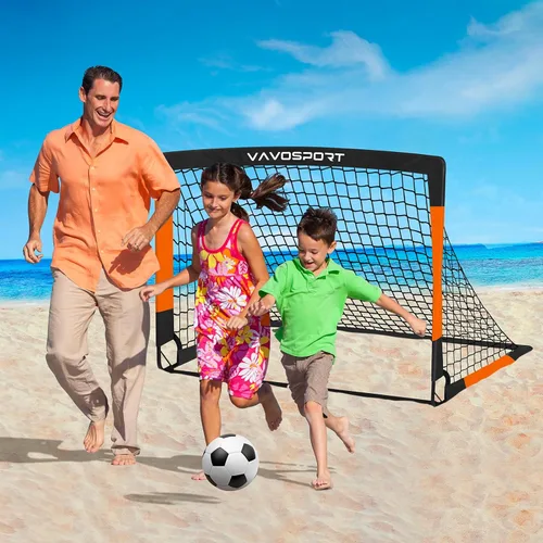 Miniatura 7 de VAVOSPORT Juego de porterías de fútbol para niños para patio trasero, 2 redes portátiles de 4 x 3 / 6 x 4 pies, mini equipo de entrenamiento