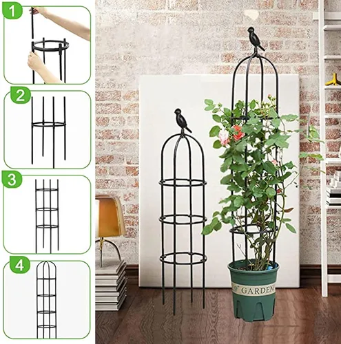 Miniatura 9 de Enrejado de obelisco de jardín de 6 pies para plantas trepadoras, tubo de metal inoxidable con revestimiento de plástico resistente, soporte de Negro
