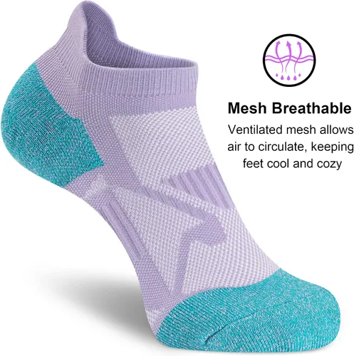 Miniatura 4 de Calcetines tobilleros para mujer, atléticos, de corte bajo, de compresión, acolchados, 5 pares