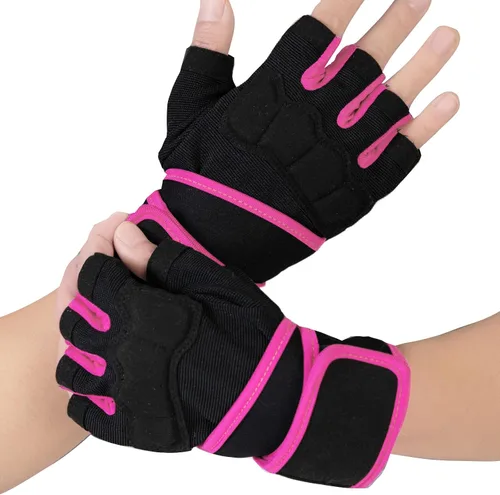 Miniatura 7 de Guantes de entrenamiento para hombres y mujeres, guantes acolchados para levantamiento de pesas en el gimnasio con soporte para muñeca, protección