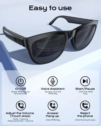 Miniatura 8 de XO Simple is Beauty Gafas inteligentes con Bluetooth, micrófono y altavoces incorporados, gafas de sol inalámbricas inteligentes con auriculares