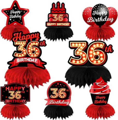 Miniatura 80 de Feliz Cumpleaños 15 Centros de Mesa de Panal Rojo y Negro Globos Decoración Temática de Mesa Decoraciones de Mesa Adornos de Mesa para Niñas Mujeres