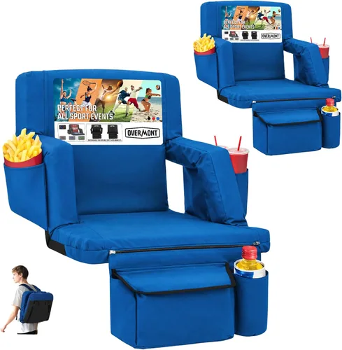 Miniatura 10 de Overmont Asiento de Estadio con Soporte para la Espalda - Cojín Acolchado de 2.8'' Reclinable de 6 Posiciones Asiento de Gradería con Ganchos Dobles