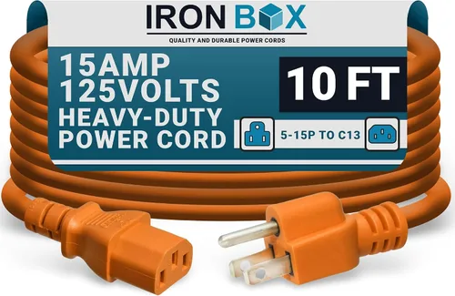 Miniatura 26 de IronBox Electric - Cable de alimentación de servicio pesado 5-15P a C13 - Cable de 3 clavijas 15A 125V 14/3 SJT para PC - Cable para computadora