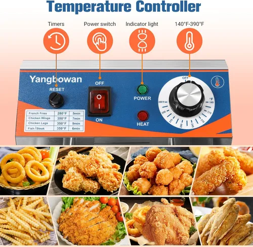 Miniatura 2 de Freidora comercial de 12 L, freidora de 1800 W con cesta, temperatura ajustable, tapa, olla de acero inoxidable, freidora eléctrica para restaurante