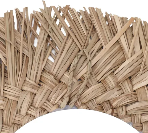 Miniatura 9 de Pssopp Espejo de pared de tejido de paja, espejo de decoración de pared, imágenes HD, hermoso retro, fácil de colgar, decorativo para baño (natural)