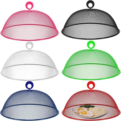 Miniatura 11 de Gerrii 6 cubiertas de malla metálica para alimentos, tiendas de campaña de malla para exteriores, cubiertas de placa de pantalla para platos llanos