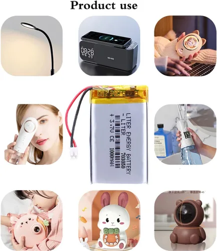 Miniatura 3 de 3.7V 703050 1000mAh batería de iones de polímero de litio recargable batería de polímero con conector JST 0.079 in