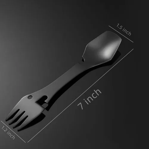Miniatura 2 de Paquete de 2 cucharas de tenedor multifunción de acero inoxidable 5 en 1, tenedor y cuchillo, abrelatas y utensilios de campamento para picnic