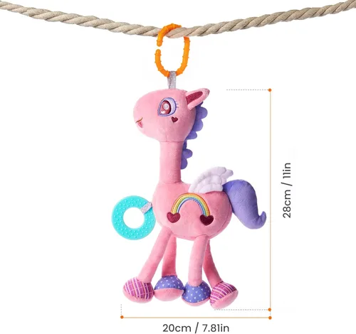 Miniatura 8 de TUMAMA - Juguete de sonajero colgante de felpa para bebé, asiento de coche, cochecito de viaje, tapete de juego, juguete de felpa suave con Rosa