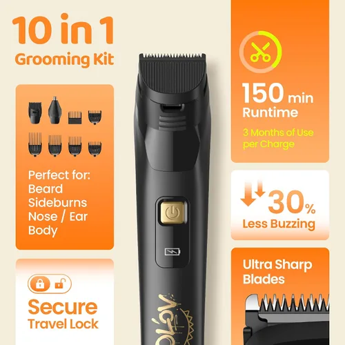 Miniatura 2 de Recortadora eléctrica de barba para hombres, recortadora de pelo de nariz y maquinilla de afeitar eléctrica para hombres, kit de aseo 10 en 1