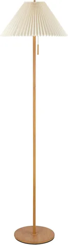 GLOBE Electric 61000053 - Lámpara de pie de 62 pulgadas, acabado en tono madera, pantalla de tela plisada, interruptor de cadena de tracción, luz de