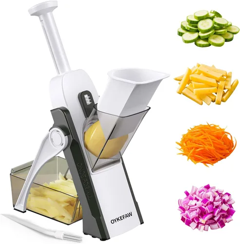 Cortador de mandolina seguro para cocina, cortador de verduras de 5 en 1, cortador de papas fritas francesas, cortador de frutas, grosor ajustable
