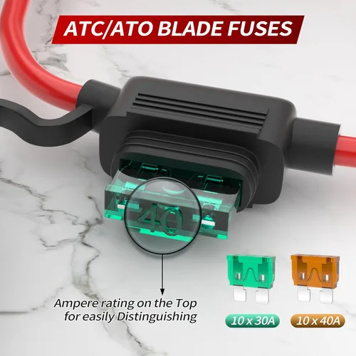 Miniatura 5 de DaierTek Portafusibles en línea de 12 AWG, 12 V, ATO/ATC, portafusibles en línea, 12 voltios, impermeable, con fusible de hoja media de 30 amperios
