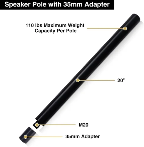 Miniatura 5 de Sound Town 2-Pack Set de Montaje de Poste Dual para Altavoces, Postes Extendidos de 20" para Subwoofer/Altavoces con Adaptadores M20 y 35mm