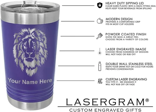 Miniatura 3 de LaserGram Vaso de pinta aislado al vacío de 16 onzas, piano de cola, grabado personalizado incluido (morado oscuro)