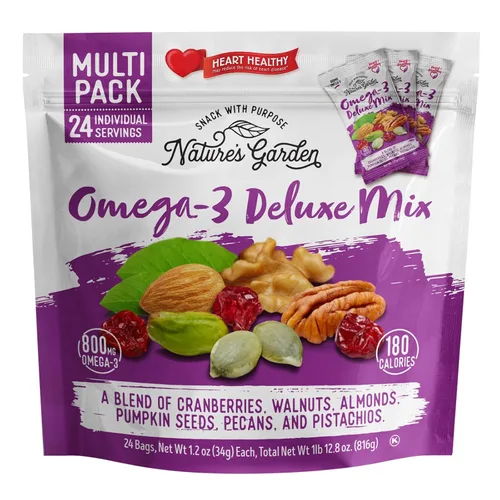 Nature's Garden Omega 3 Mezcla de lujo, Mezcla de frutos rojos, mezcla de nueces de lujo, saludable para el corazón, sin gluten, sin colesterol, sin