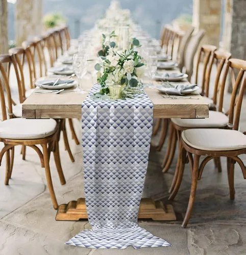 Miniatura 4 de Double Love Abstract Blue Chiffon Table Runner 55 Inches Long, Voile Sheer Tulle Runner for Rustic Wedding Reception Bridal Shower Decorations