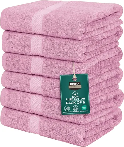Miniatura 17 de Utopia Towels Juego de 6 toallas de baño (24 x 48 pulgadas), 100% algodón hilado en anillo de 500 GSM, medianas, ligeras y altamente absorbentes