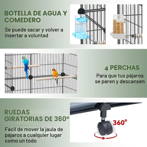 Miniatura 4 de VISCOO Jaula para pájaros cifrada mejorada de 46 pulgadas, con perchas de madera, jaula de periquito de metal con bandeja deslizante, botella