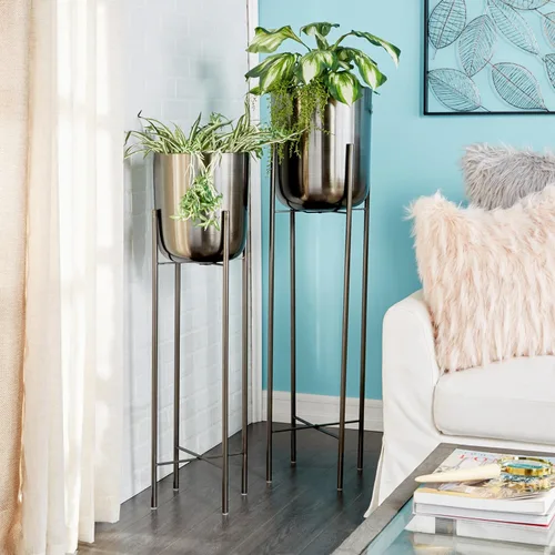 Miniatura 2 de CosmoLiving by Cosmopolitan - Maceta de metal para interiores y exteriores, maceta grande con soporte extraíble, juego de 2 macetas de 39 pulgadas