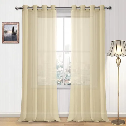 Miniatura 85 de DWCN Cortinas traslúcidas color verde frijol para sala de estar y dormitorio - Cortinas voile con aspecto de lino sintético con ojales en la parte