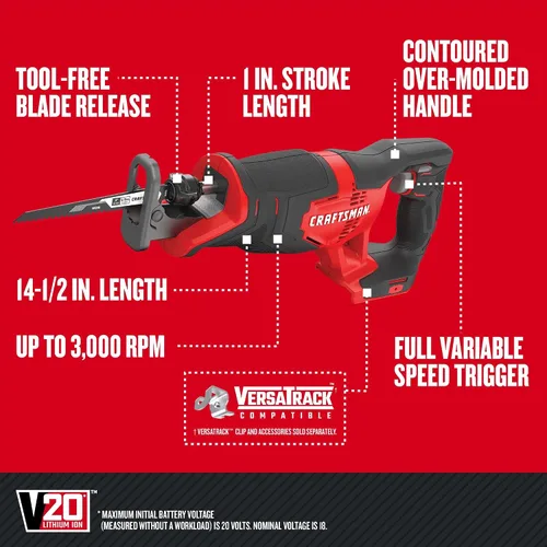 Miniatura 8 de CRAFTSMAN V20 Kit combinado de herramientas eléctricas inalámbricas de 4 herramientas con 2 baterías y cargador (CMCK400D2)