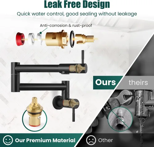Miniatura 4 de Heyalan Pot Filler - Llenador de ollas de 19 pulgadas para montaje en pared, plegable, extensible, grifo de cocina y restaurante de acero Negro mate