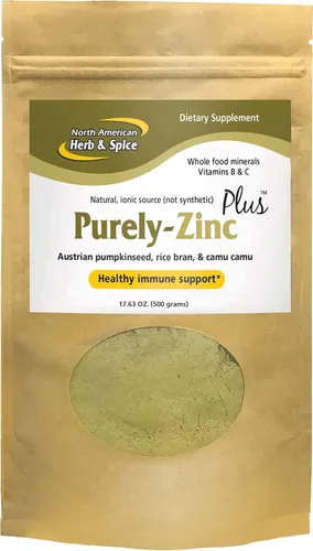 NORTH AMERICAN HERB & SPICE Purely-Zinc Plus – 17.63 oz – Suplemento de zinc integral – Apoyo inmunológico saludable – Semilla de calabaza