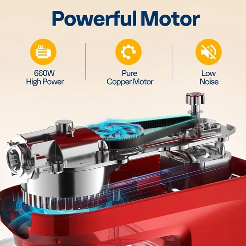 Miniatura 3 de VIVOHOME Mezclador de pie multifuncional 9 en 1 con fermentación, mezclador eléctrico de cocina de 6 velocidades y 7 cuartos con temporizador, Rojo