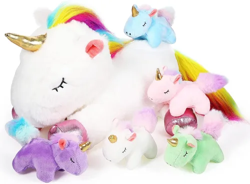 Miniatura 8 de Sumind Peluche de unicornio arcoíris para mamá con 5 lindos unicornios en su barriga para mamá, año de Navidad, regalos de cumpleaños