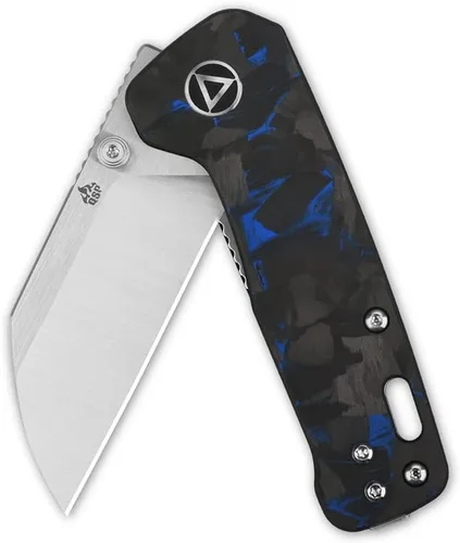 Miniatura 2 de QSP Penguin - Cuchillo de bolsillo mini plegable, hoja de 2.25" Sandvik 14C28N de dos tonos satinado EDC, mango G10 con superposición CF azul