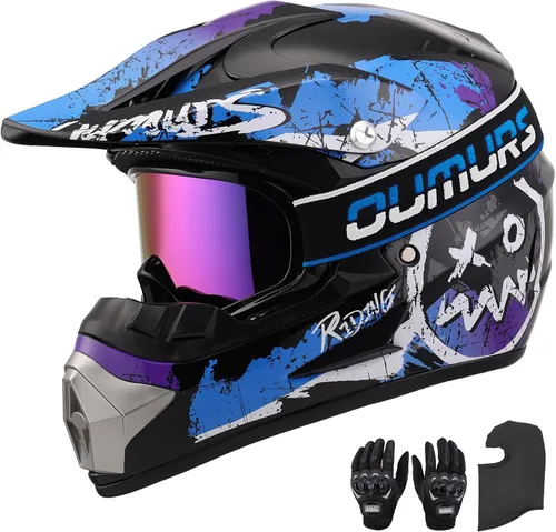 Casco OUMURS DOT para ATV de todoterreno con gafas, guantes y mascarilla, con visera solar ajustable para motocicleta, para adultos, todoterreno,