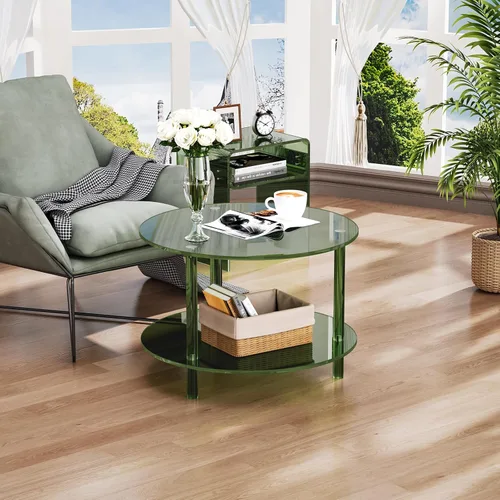 Miniatura 6 de Mesa de centro acrílica, pequeña mesa de centro moderna redonda para sala de estar, verde
