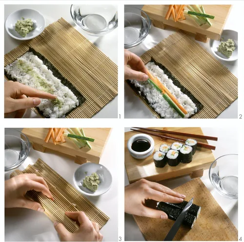 Miniatura 3 de TOSSOW - Kit de fabricación de sushi – Incluye 2 alfombrillas de rodillo de sushi, 1 paleta de arroz, 1 esparcidor de arroz y 5 pares de palillos