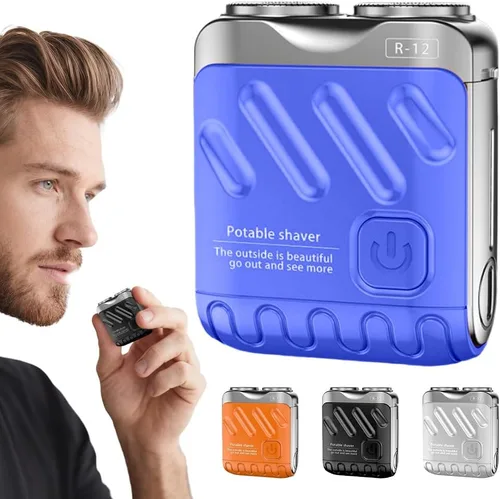Miniatura 8 de Afeitadora eléctrica portátil de doble anillo, mini maquinilla de afeitar eléctrica giratoria de doble anillo para hombres, recargable por USB, un